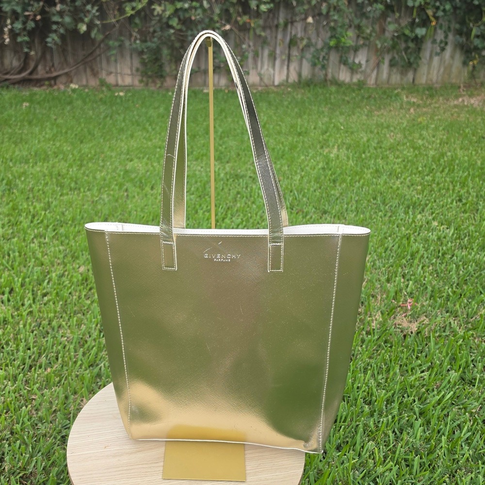 Givenchy Parfums Metallic Gold Tote Bag Faux Leather Shoulder Bag